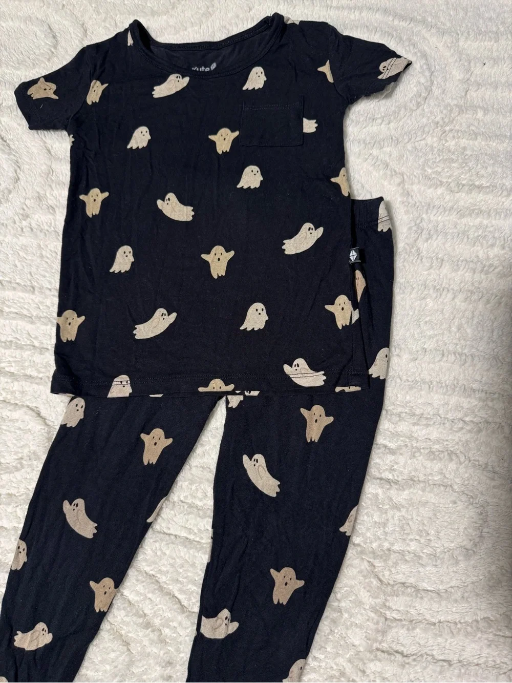 Kyte BABY Black Pajama Set with Beige Ghosts 3T